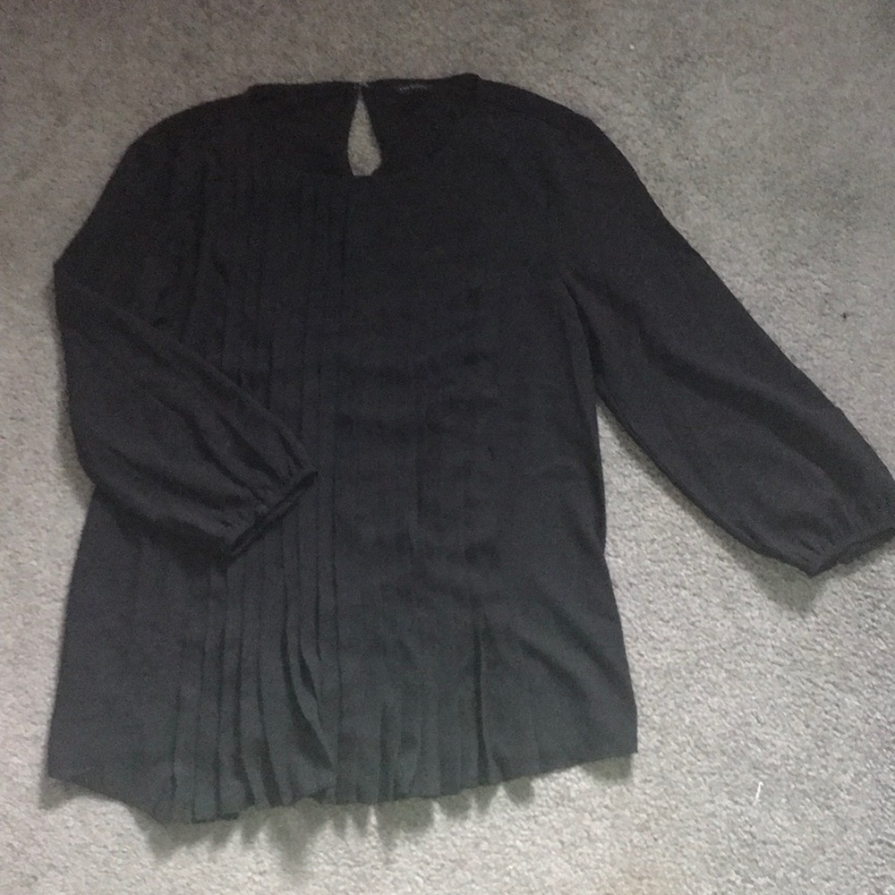 Black Pleated Ann Taylor Blouse, Size XS